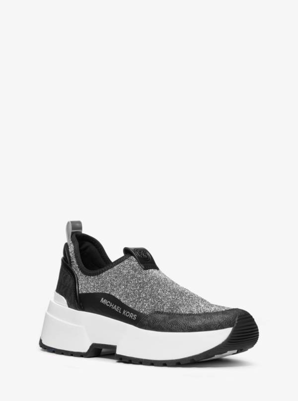 Damske Tenisky Michael Kors Muse Metallic Knit Slip-On Čierne Strieborne - Topanky Michael Kors Lacne | UJCXK-3105